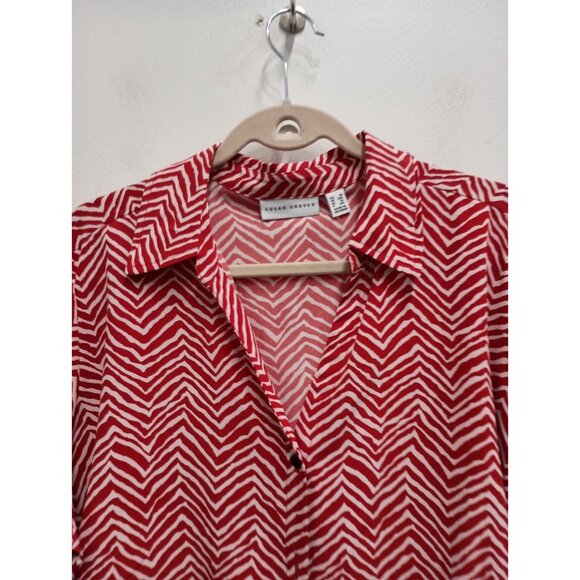 Susan Graver Womens Tunic Top Size 1X Red Printed Long Sleeve Carrier Office - Picture 2 of 6